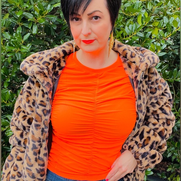 NWT neon orange mesh fitted long sleeve top - Picture 2 of 2